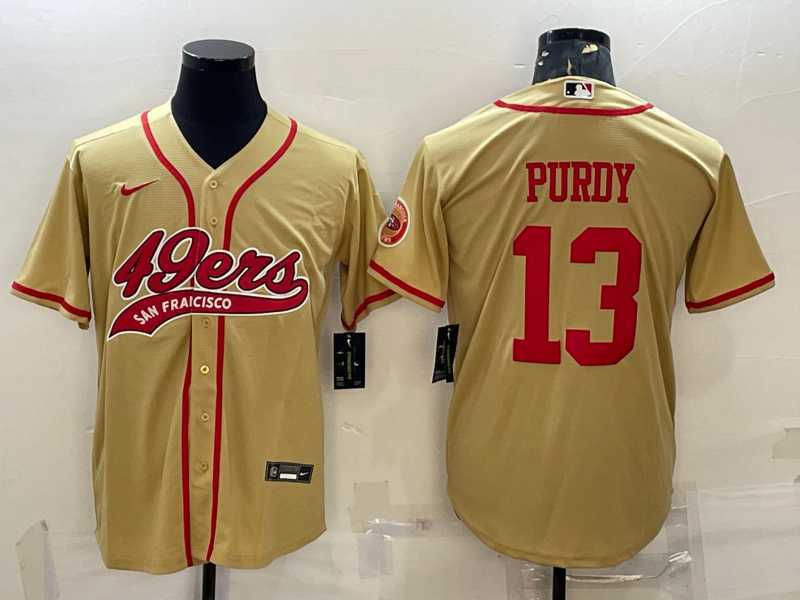 Men%27s San Francisco 49ers #13 Brock Purdy Gold With Patch Cool Base Stitched Baseball Jersey